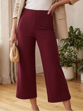 LOFT Petites Burgundy Wide-Leg Crop Pants